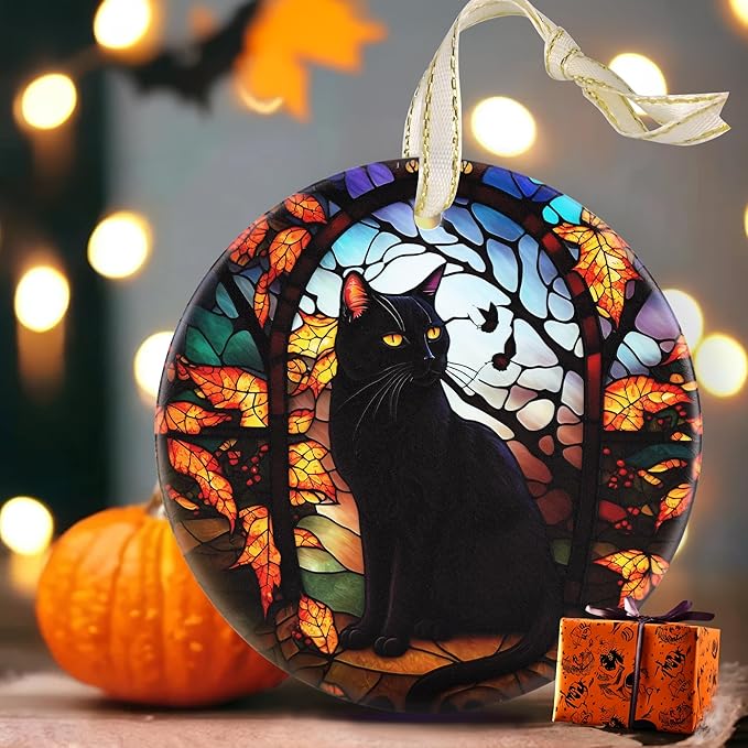 Touber Christmas Ornaments - Tree Decorations - Black Cat in Dark Night