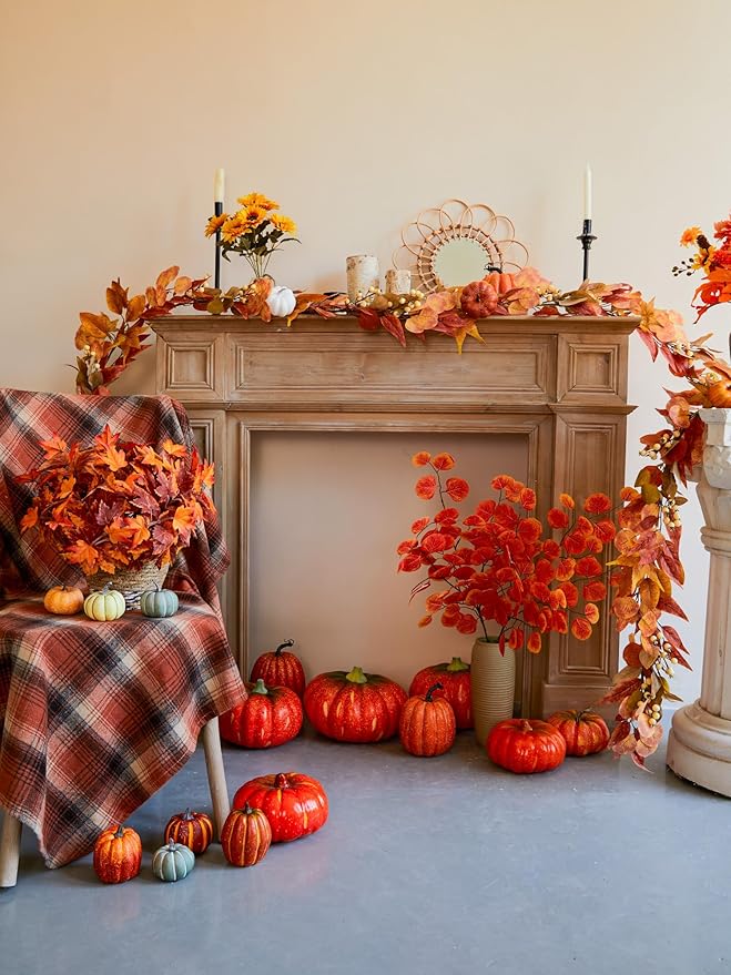 Thanksgiving Decorations - Clycaloor 13FT Fall Garland Maple Leaf, Artificial Autumn Hanging Vine Garland Thanksgiving Decor for Home Wedding Fireplace Party Christmas Halloween
