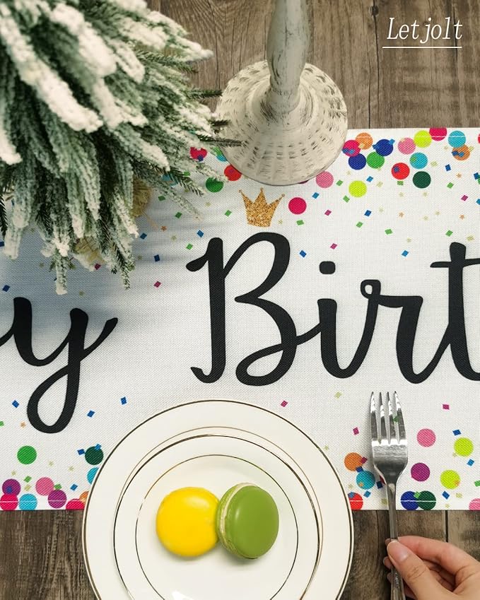 Letjolt Happy Birthday Table Runner 72 Inches Birthday Centerpieces for Tables Birth Day Party Sign Polka Dots Table Decoration, White