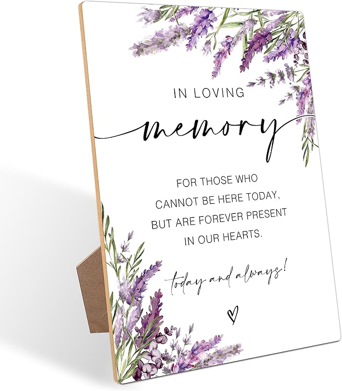 In Loving Memory Wedding Sign, Lavender Memorial Table Sign, Bridal Shower Decorations, Engagement Party Decor, Purple Floral Wooden Signs with Stand for Wedding Reception And Bridal Party Decor - 42