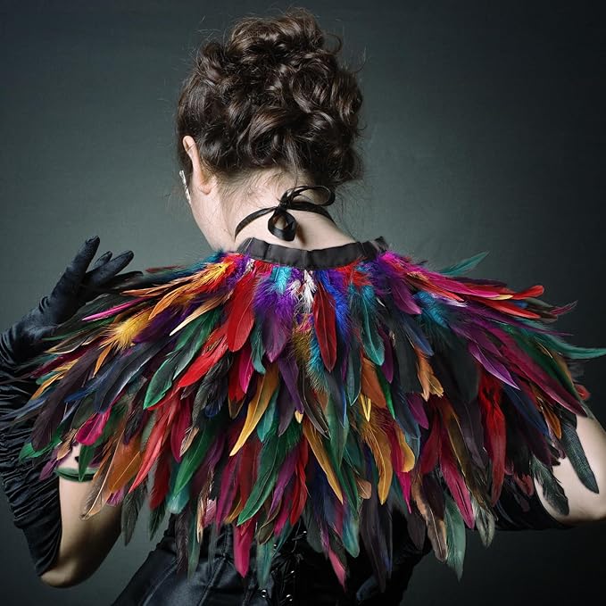 Gothic Natural Feather Shrug Feather Shawl Wrap Cape Victorian Collar for Halloween Cosplay Party Costume Accessories