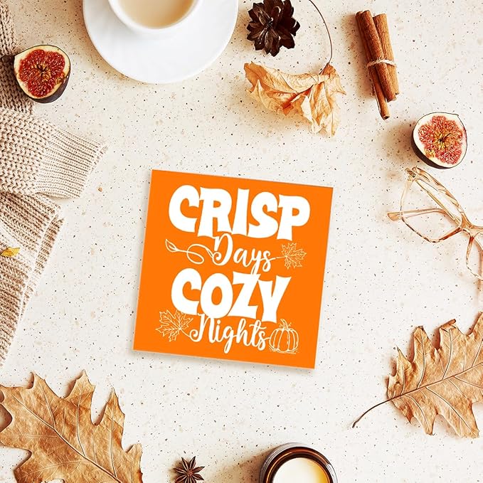 Funny Autumn Wood Box Sign Crisp Days Cozy Nights Wooden Block Desk Decor for Home Office Kitchen Cubicle Table Shelf Tabletop,Farmhouse Fall Sign Decor