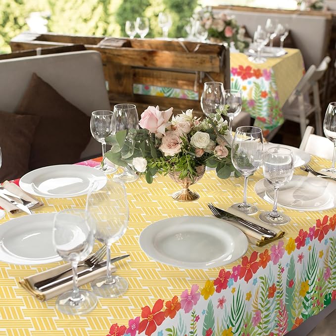 Gatherfun Hawaiian Luau Party Supplies Set - Includes 2 Aloha-Themed Disposable Plastic Tablecloths,Tropical Party Decorations for BBQs, Tropical Parties, 54 x 108 Inch (Pack of 2)