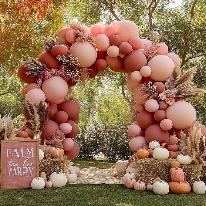 Dusty Pink Balloon Arch Kit, Double Stuffed Dusty Rose Muave Light Pink Cream Balloons Blush Nude Balloon Garland for Boho Baby Shower Bridal Shower Birthday Fall Thanksgiving Party Decorations