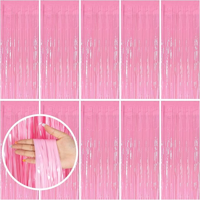 10 Pack Party Backdrop Decorations Pink Tinsel Curtain Party Backdrop Foil Fringe Birthday Decorations Photo Booth Streamer Backdrop Pink Theme Bachelorette Graduation Party Decorations
