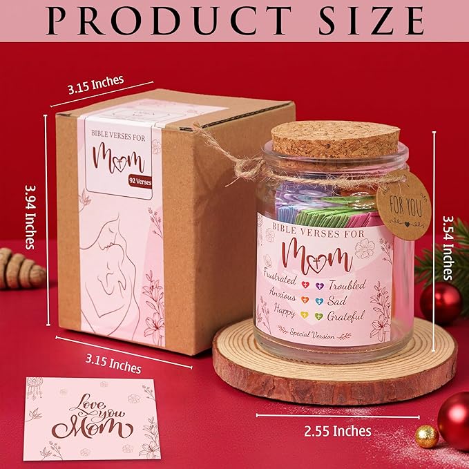 Bible Verse Jar for Mom – 92 Color-Coded Scriptures for Encouragement, Birthday Present for Women, Inspirational Christian Gift Idea, Heartfelt for Mom
