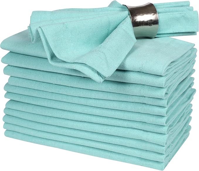 Homidate Cotton Cloth Dinner Napkins Set of 12 – 18x18 Aqua Green – Machine Washable Fabric Napkins for Weddings, Parties, Thanksgiving, Christmas & Everyday Dining