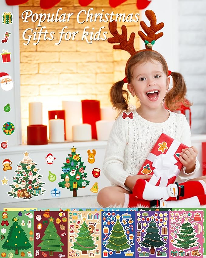 48 Sheets Christmas Tree Party Favors Stickers for Kids - Make Your Own Christmas Tree Stickers - Fun Christmas Games Activities Crafts Gifts