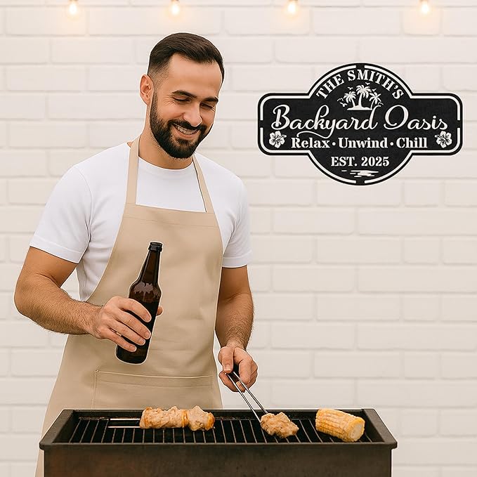 Custom BBQ Metal Sign Personalized Grill Name Wall Art for Outdoor Kitchen Patio Backyard Decor Fathers Gift for Dad Grandpa Husband Barbecue Smoker Area Sign, Grilling Lover Gifts 11