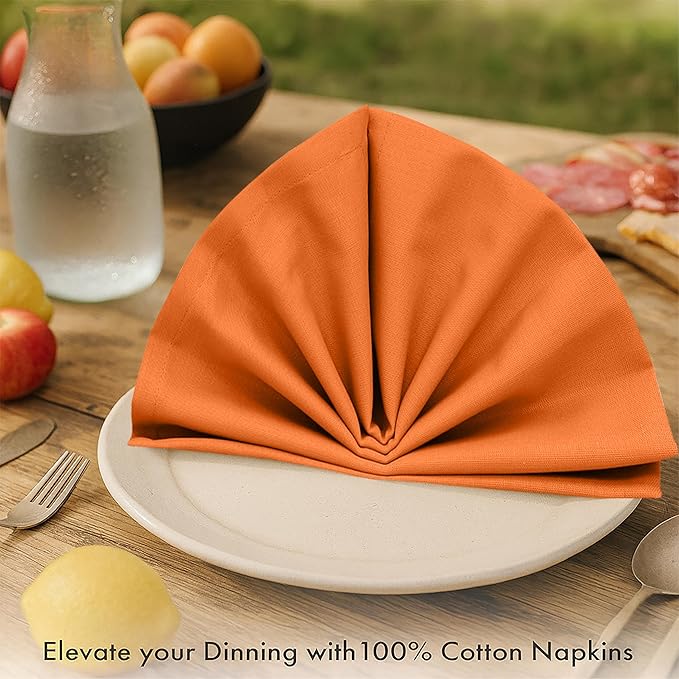 Ruvanti Premium Cloth Napkins Set of 12, 18x18 Inches, 100% Cotton, Washable, Soft & Absorbent, Perfect for Wedding, Christmas, ‎Thanksgiving Dinners - Orange Peel