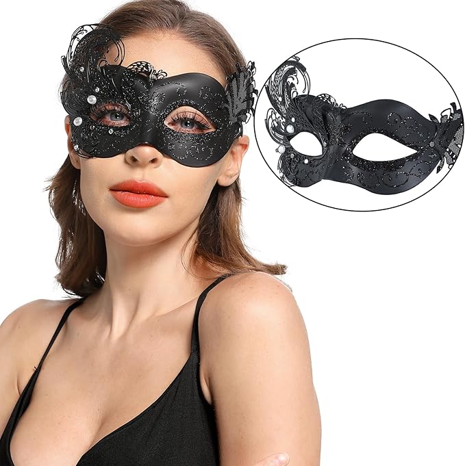 2025 New Black Masquerade Mask for Women-Peacock Metal Lady Masquerade Venetian Mask- Mascarade Mask for Women Butterfly -Perfect for Mardi Gras, Halloween Parties, Costume Party, Carnivals, Wedding