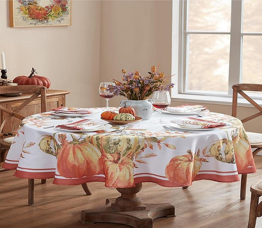 Home Bargains Plus Thanksgiving Contemporary Orange Pumpkin Tablecloth, 60 x 84 Inch Oval, Fall Harvest Easy Care Fabric Table Cover