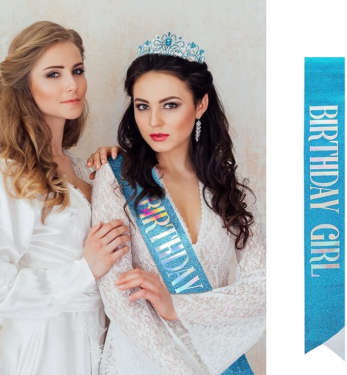 VELSCRUN Birthday Tiara & Crown Set - Princess Sash, Happy Birthday Girl Tiara, Party Decorations & Gifts