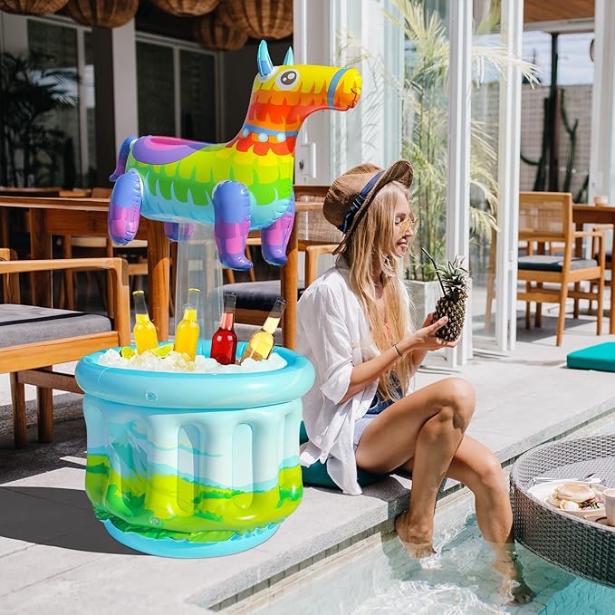 PARENTSWELL 47.5'' Drink Cooler for Parties, 2 Pack Inflatable Cactus Ice Bucket for BBQ, Bachelorette Supplies, Pool Party, Picnic, Floating Cooler for Hawaiian Luau Tropical Summer Party Decorations