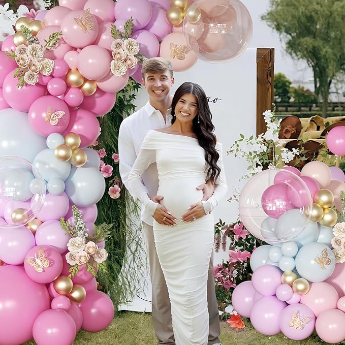 Light Pink and Blue Balloon Arch Kit, Princess Gold Pink Rose Orange Balloon Garland Kit for Wedding Birthday Baby Shower Gender Reveal Bridal Decorations