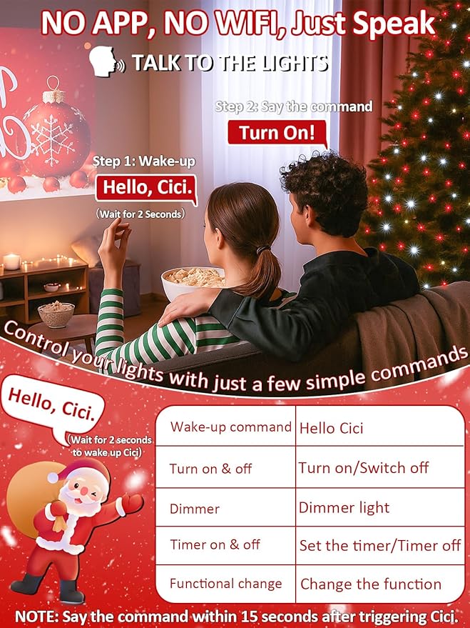 Voice Controlled Smart Christmas Lights Outdoor, 75.8ft 200 LED Extendable String Lights with 7 Voice Commands, 12 Modes & Timer, Waterproof Christmas Decorations for Party Tree Garden (Red and White)