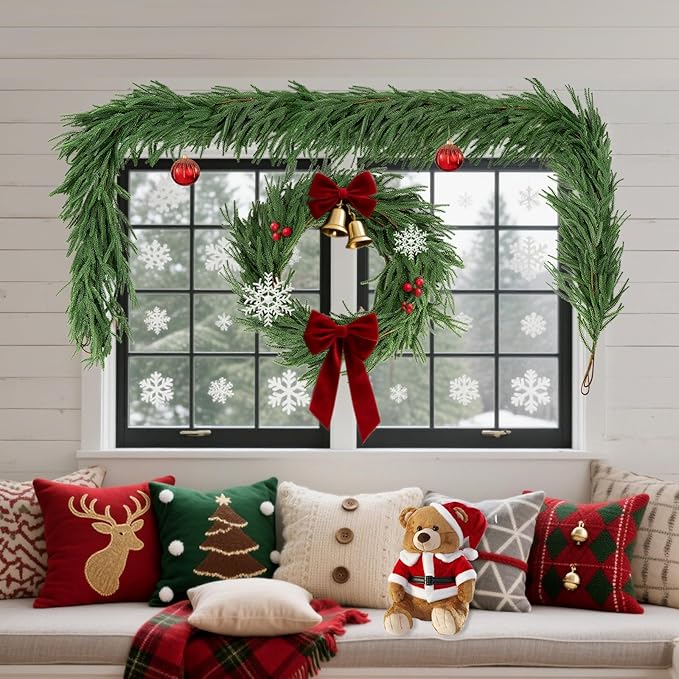 12ft 2Pcs*6ft Artificial Norfolk Pine Garland,Christmas Garland Greenery Garland for Mantle, Fireplace, Table, Wall, Window, Bedroom, Indoor Outdoor Holiday Winter Christmas Decorations (2, 6FT)