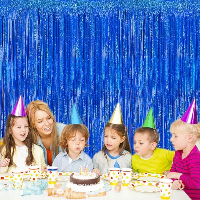 2 Packs 3.2ft x 6.6ft Royal Blue Metallic Tinsel Foil Fringe Curtains Photo Booth Props for Birthday Wedding Engagement Bridal Shower Baby Shower Bachelorette Holiday Celebration Party Decorations