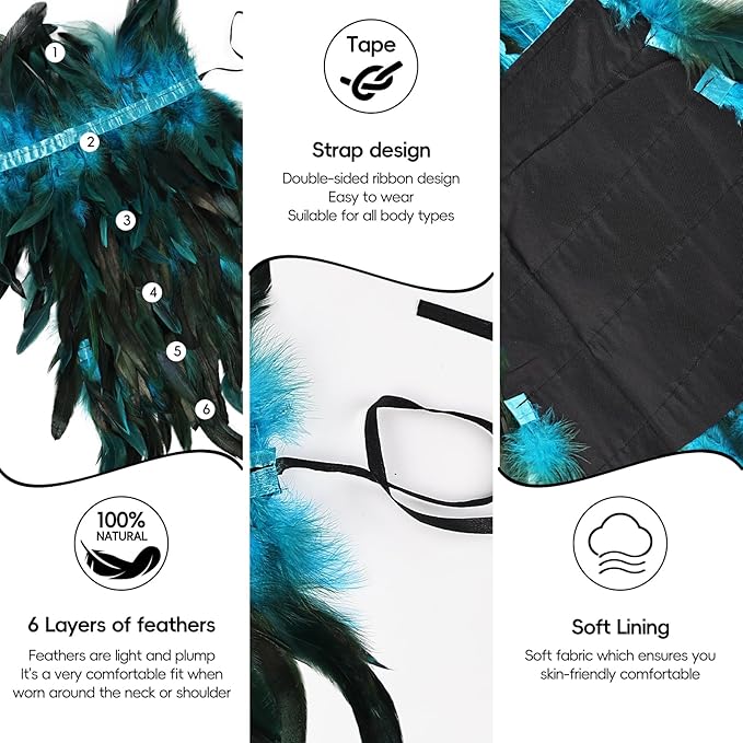 Gothic Natural Feather Shrug Feather Shawl Wrap Cape Victorian Collar for Halloween Cosplay Party Costume Accessories