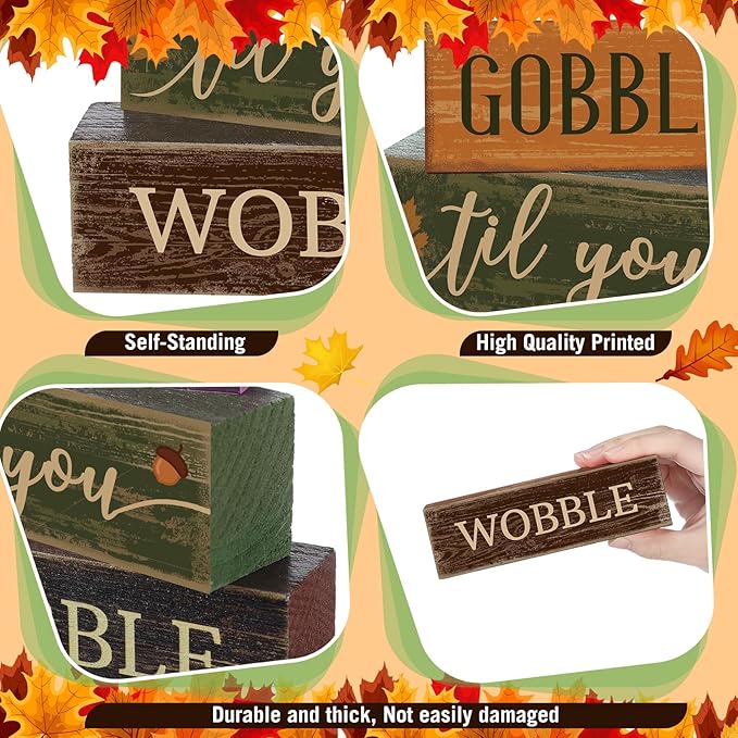 4 Pcs Thanksgiving Decoration for Home Wooden Turkey Decor Thanksgiving Table Decor Fall Tiered Tray Decoration Thanks Giving Centerpiece Rustic Turkey Block Sign for Harvest Party Kitchen