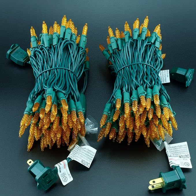 YULETIME Orange Faceted LED Christmas Lights 200 Count 50 ft, Pack of 2 Strands 25 ft 100 Lights UL Certified Halloween String Light Set (Orange)