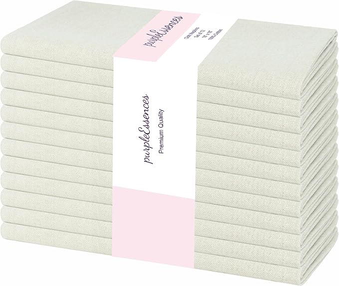 PurpleEssences Set of 12 Cloth Dinner Napkins 100% Cotton 18x18 Inch - Soft Durable Washable - Ideal for Farmhouse Party Christmas Holiday Winter - Perfect Everyday Use Table Linen - Royal Linen