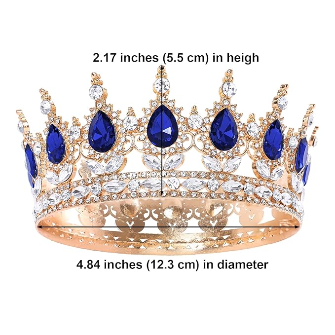 Blue Queen Crown for Women Crystal Tiara for Girl Rhinestone Wedding Headband for Bride Hair Accessories for Costume Birthday Party Prom Gifts