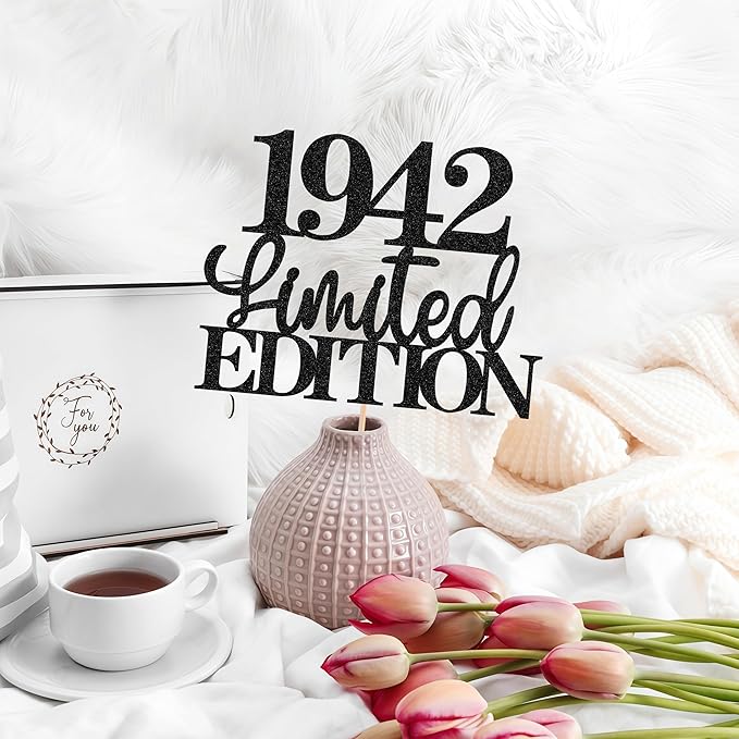 Limited EDITION 1942 Cake Topper - Black Glitter Happy 83rd Birthday Party Cake Decoration Supplies, Cheer to 83 Years Cake Bunting Decor for 83rd Birthday Party Photo Booth Props