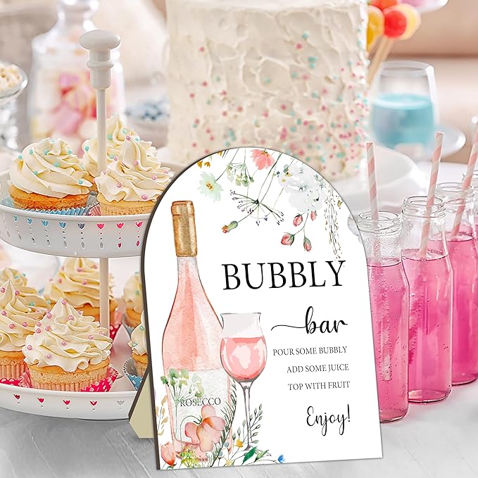Watercolor Bubbly Bar Sign Sign, Mimosa & Prosecco Bar Sign for Party, Cocktail Signs for Bride Shower, Cocktail Recipe Card Signs, Cocktails Drink Recipe for Baby Shower Bridal Party Decor 8x10 Inch