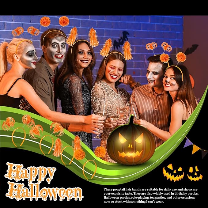 Censen 12 Pcs Christmas Pom Pom Headbands Spirit Party Headwear Tinsel Ponytails Head Bopper for Birthday Holiday