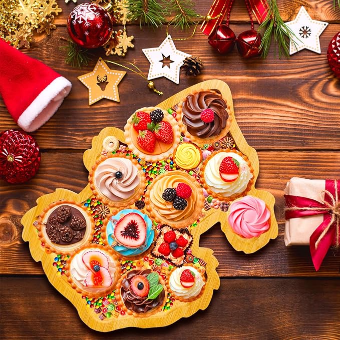 1 PCS Wooden Christmas Serving Trays Christmas Charcuterie Boards for Food Fruit Xmas Serving Platters for 2026 New Year Party Supplies Fillable Holiday Dish Plates for Party Home Tabletop Decoration