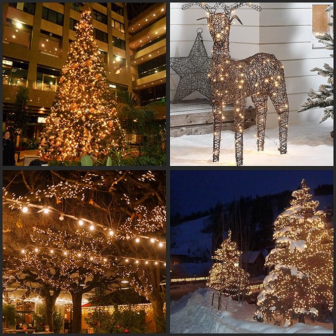 200 Warm White Christmas Lights, Pack of 2 Strands 100 Count 33 ft Brown Wire Incandescent-Style LED String Light (Warm White)