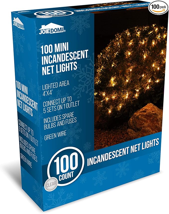Joiedomi 100 Warm White Christmas Net Lights for Indoor & Outdoor Decorations, Christmas Eve Night Decor, Christmas Tree, Bushes