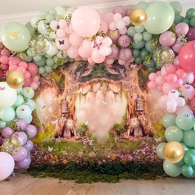 Dusty Green Purple Pink Balloon Arch Kit, Fairy Wildflower Balloon Garland Sage Green Blush Pink Lavender Purple Gold Balloons for Flower Floral Wonderland Baby Shower Wedding Birthday Party Decor