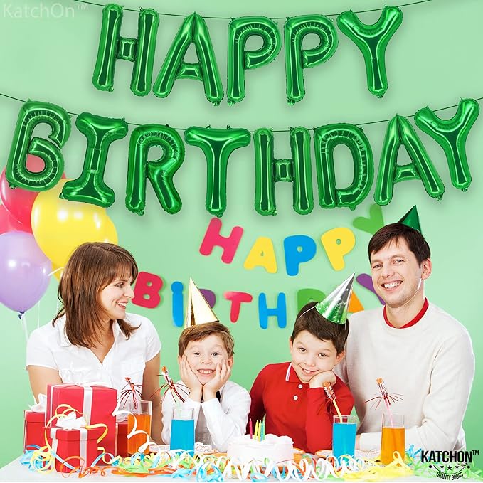 KatchOn, Green Happy Birthday Balloon Banner - 16 Inch | Mylar Foil Balloon For Birthday Decorations | Green Happy Birthday Banner For Birthday Decorations | Bday Decoration For Boys and Girls