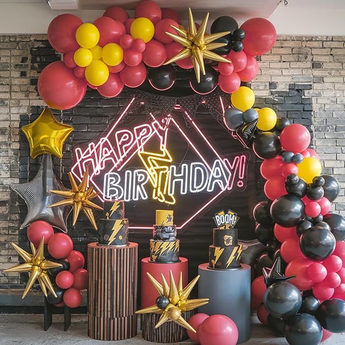 Red Black Yellow Balloon Arch Kit, Cartoon Game Birthday Party Decorations,Cartoon Theme Latex Balloon Flashballoons Arch for Boys Cartoon Ball Baby Shower Birthday Party Supplies