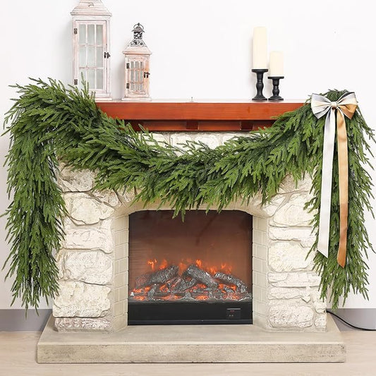 Artificial Norfolk Pine Garland - Faux Christmas Garland Fake Green Garland for Fireplace,Table, Stairs, Mantle, Window,Indoor Outdoor,Home,Holiday Decor (1 PCS,9 FT)