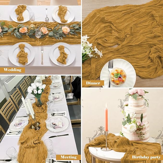 2 Pack 10 Ft Cheesecloth Table Runner Yellow Gauze Long Table Runners Boho Gauze Cheese Cloth Table Runner Rustic Sheer Runner for Wedding Party Table Decor ( 35 x 120 Inch )