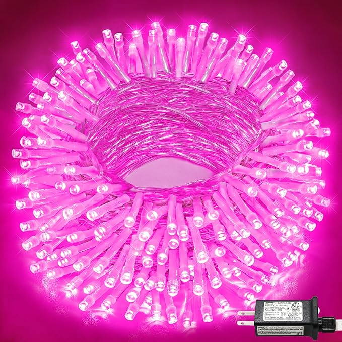 165FT 500 LED Christmas Lights, Plug in Christmas String Lights with Waterproof, 8 Modes Twinkle Fairy Lights for Home Patio Tree Wedding Decorations, Pink