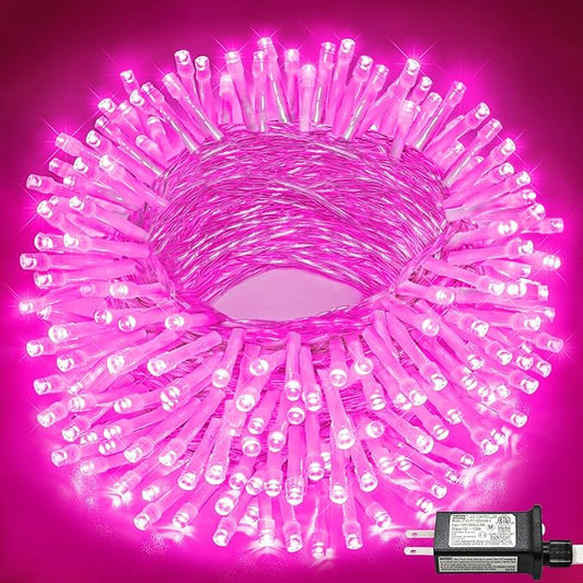 66FT 200 LED Christmas Lights Outdoor, Plug in Christmas String Lights Indoor, Waterproof & 8 Modes & Timer Function, Connectable Fairy Twinkle Light for Home Wedding Patio Party Decor, Pink