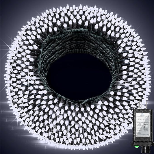 1500 LED 470FT Christmas String Lights, 12 Modes and Timer Memory Dimmable, Plug in Outdoor Waterproof Dark Green Wire Twinkle Fairy Light for for Xmas Yard Tree Wedding Party Outside Decor Cool White