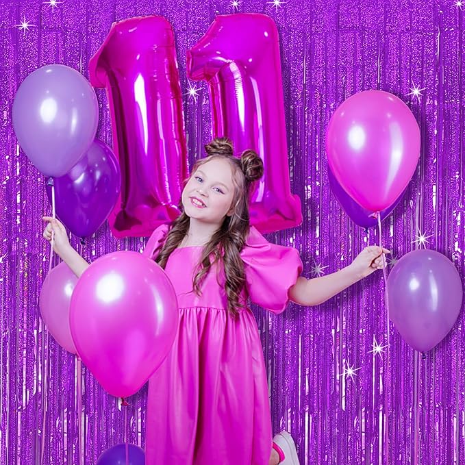 Tinsel Curtain Party Backdrop Purple Birthday Decorations 2 Packs Glitter Foil Fringe Curtain Party Decor Streamers Photo Booth for Birthday Christmas Wedding Halloween Graduation Decorations