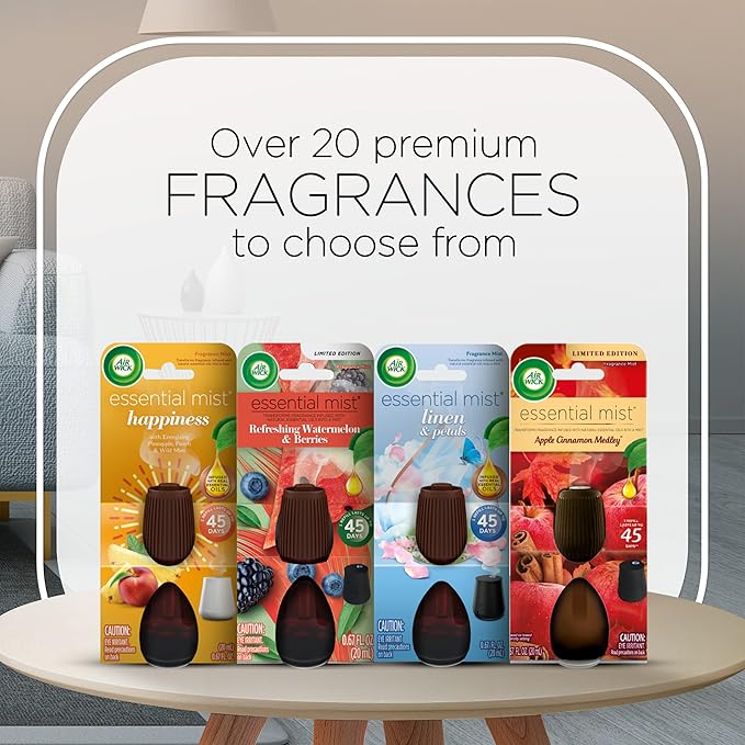 Air Wick Essential Mist Starter Kit (Diffuser + Refill), Apple Cinnamon, Fall Scent, Fall Spray, Essential Oils Diffuser, Air Freshener (Pack of 3)