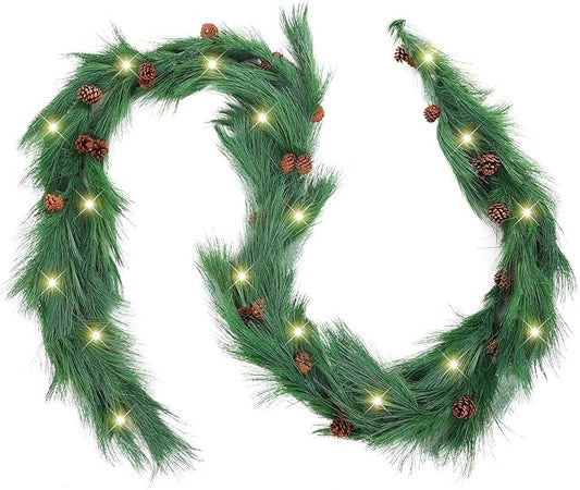 Jutom 13 ft Christmas Deluxe Norfolk Pine Garlands Artificial Long Needle Pine Cone Classic Style Garland Realistic Xmas Cedar Garland for Holiday Mantle Table Indoor Outdoor Decor
