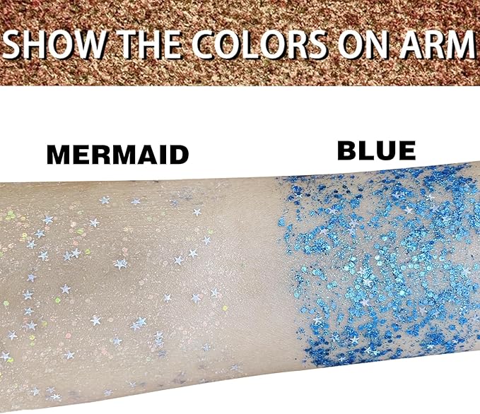 MEICOLY Blue Face Body Glitter Stick,Blue Hair Face Glitter Makeup,Mermaid Chunky Glitter Face Paint,Waterproof Sparkle Festival Rave Accessories for Women