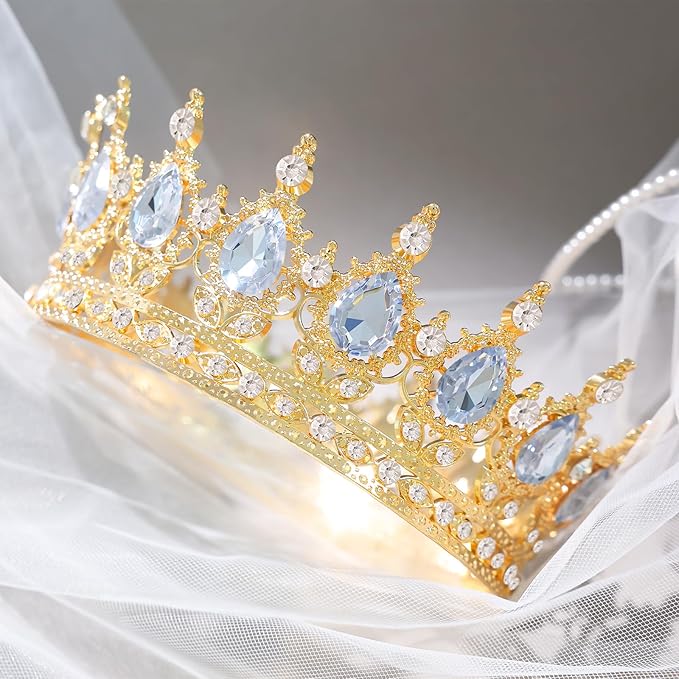 Gold Crown for Women Crystal Tiara and Queen Crown for Girl Wedding Headband for Bride Hair Accessories for Costume Birthday Party Cake Decoration Prom