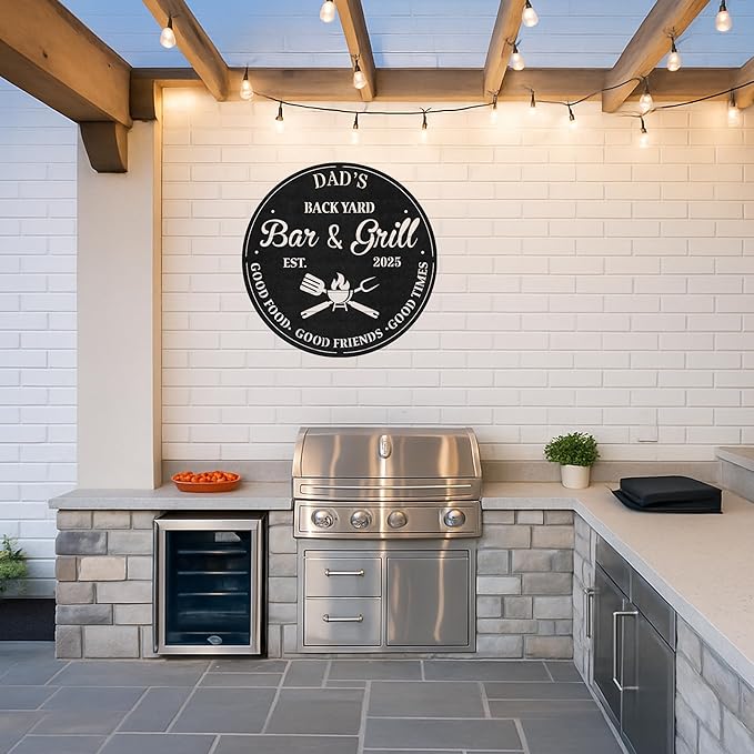 Custom BBQ Grill Metal Sign Personalized Name Wall Art for Outdoor Barbecue Patio Kitchen Backyard Decor Gift for Dad Husband Men Papa Grandpa Father Grilling Enthusiasts Family Lover Funny Gifts 65