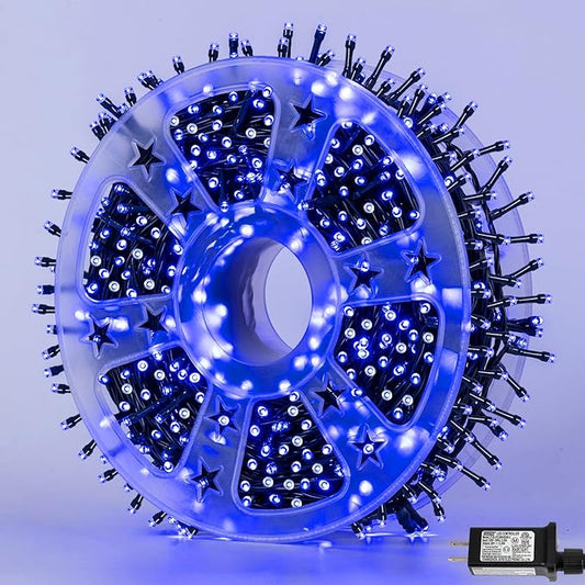 YEGUO 165ft 500 LED Blue Christmas Lights Outdoor Waterproof, Green Wire String Lights Indoor, 8 Modes Twinkle Tree Lights Plug in with Memory Timer for Holiday Festival Xmas