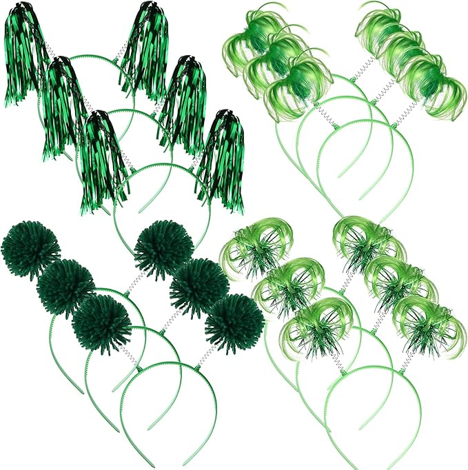 Censen 12 Pcs Christmas Pom Pom Headbands Spirit Party Headwear Tinsel Ponytails Head Bopper for Birthday Holiday