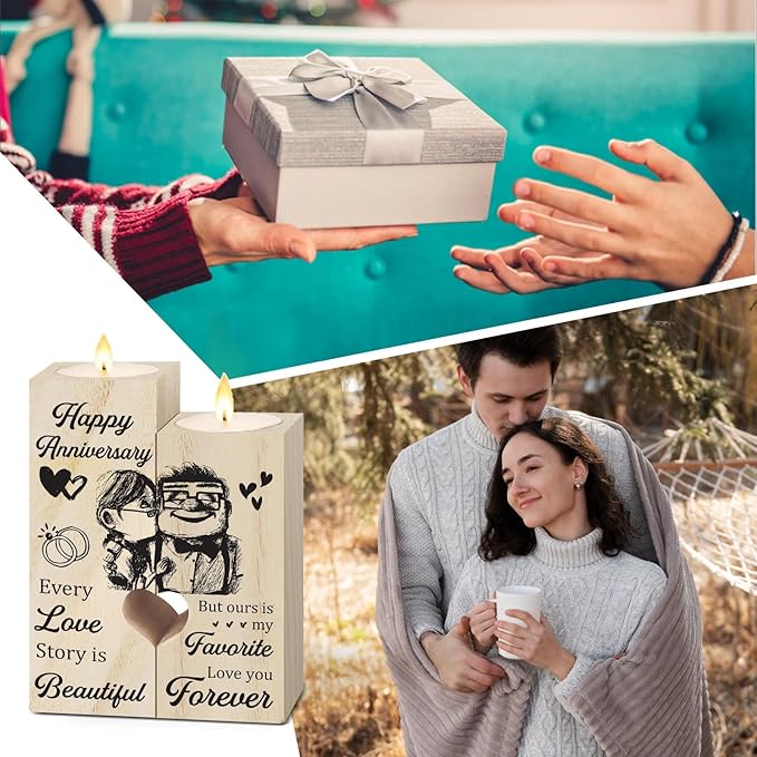 Happy Anniversary Wedding Gifts for Wife, Girlfriend, Her, Couples Gift Candlestick, Romantic Anniversary Wedding Presents for Husband, Him, Boyfriend